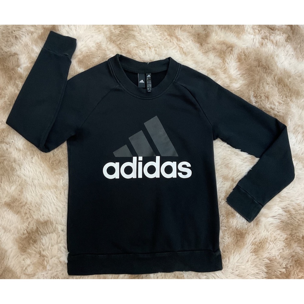 Adidas Mens Black Graphic Logo Raglan Crewneck Sweatshirt Medium RN 88387